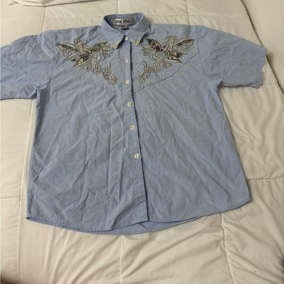 Jane Ashley VTG Beaded & Embroidered 100% Cotton Button Down Grannycore Medium - Picture 15 of 16